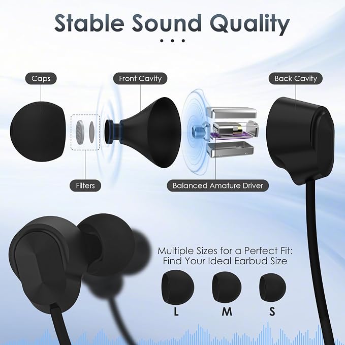 （1-Year Quality Support)Around the Neckband Bluetooth Headphones, 1000H Extra Long Battery Life with Magnetic Earphones,Wireless Earbuds with Mic,Waterproof In-Ear Headset for Sports/Gym (Black)
