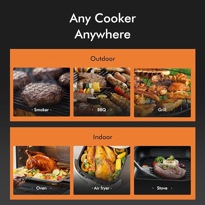 Smart Wireless Meat Thermometer 4 Probes, Bluetooth Food Thermometer, Remote Tracking and Real-Time Readings from Apps, for iOS and Android, for BBQ, Grill, Smoker, Nigogor Heat-Resistant Probes