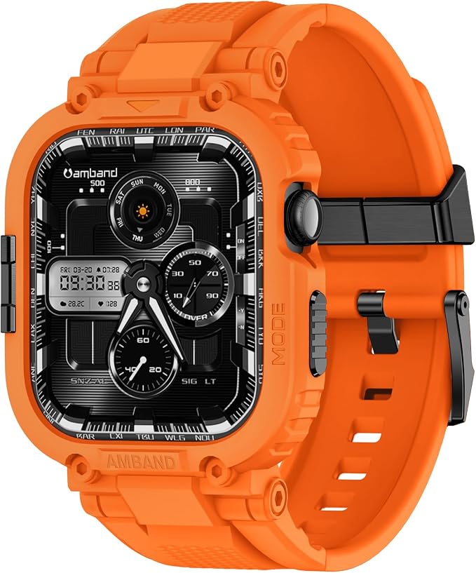 amBand Compatible with Apple Watch Series 11/10 42mm Bands Case for Men Women, M1 Sport Rugged Heavy Duty Protective Cover Tactical Strap Military Protector Bumper for iWatch Accessories - Orange