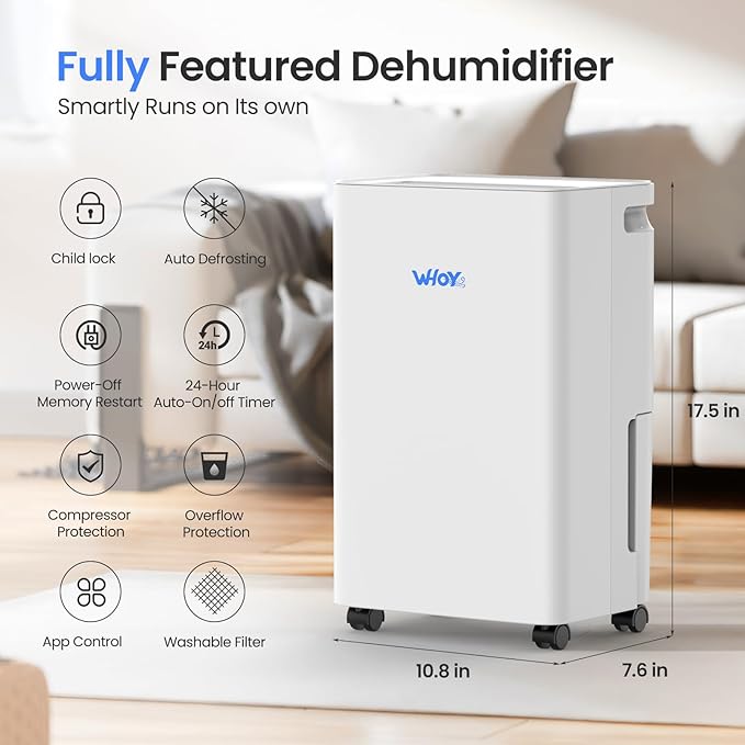 30 Pints Smart Dehumidifier with WiFi App, for Home & Bedroom Up to 2,000 Sq. Ft., Ultra Quiet with Child Lock & Laundry Dry, 1.6L Tank & Continuous Drain Hose