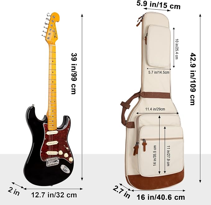 Electric Guitar Bag 0.5 Inch Padding Electric Guitar Case, Electric Guitar Gig Bag Backpack with Neck Strap and 4 Pockets, White