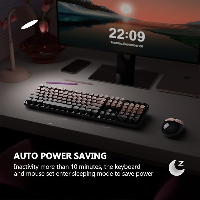 MOFII Wireless Keyboard and Mouse Combo, 2.4 GHz Full-Size Retro Round Keyboard with 8 Multimedia & Shortcut Keys, Plug and Play, Compatible with Mac, Windows, Laptop, Desktop, PC - Coffee Gradient