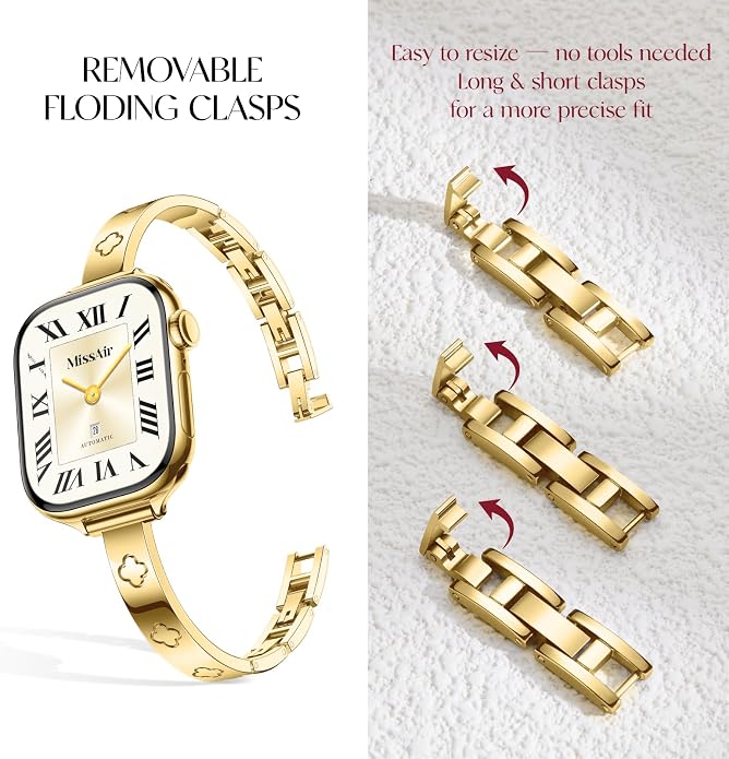 Missair Slim Bands Compatible with Apple Watch 38mm 40mm 41mm 42mm 44mm 45mm 46mm 49mm for Women, Thin Bracelet Dressy Designer Stainless Steel Metal Strap for iWatch Series 11 10 9 8 7 6 5 4 SE Ultra