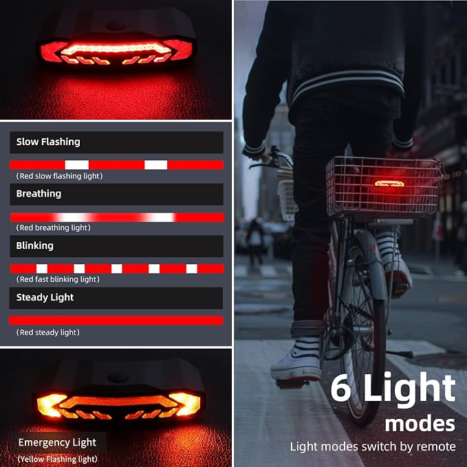 WSDCAM Smart Bike Seat/Bike Basket Tail Light with Turn Signals and Brake Light, Bike Alarm Horn with Remote, Rechargeable Rear Bike Light for Night Riding, Waterproof Bicycle Tail Light with Mount