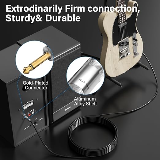 Premium 6.35mm Audio Cable 15 Ft/2 Pack, 1/4 Inch TS Instrument Professional Speaker Cord, Mono Jack 12 AWG Unbalanced, for Amplifier PA DJ Electric Guitar Bass Keyboard Pro-OD 9.5MM+Ties