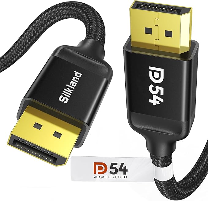 Silkland 54Gbps DisplayPort Cable 2.1 [VESA Certified], DP 2.1 Cable [16K@30Hz, 8K@120Hz, 4K@240Hz 165Hz 144Hz] HDR, HDCP DSC 1.2a, Compatible FreeSync G-Sync Gaming Monitor 5090 7900XTX, 6.6FT