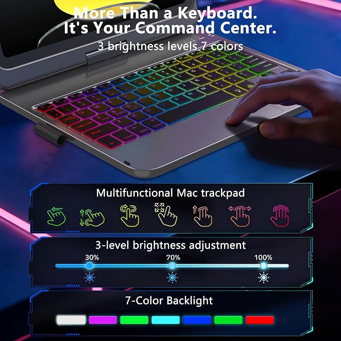HOTLIFE for iPad A16 11th Generation/10th Generation Case with Keyboard,Touch Keyboard for iPad 11" /10th Gen 10.9 inch 2022-10 Color Backlight, 360° Rotatable Protective Cover (Titanium Gold Grey)
