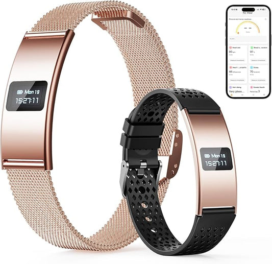 Smart Bracelet, Subscription-Free 24/7 Health Tracking, Heart Rate, SpO2, HRV & Sleep Tracker with IPX8 Waterproof, Wearable Activity & Fitness Tracker, 7-Day Battery, 2 Bands