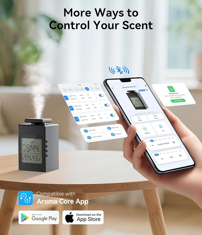 Essential Oil Diffuser, 1000 Sq.Ft Waterless Diffuser, Wireless, Battery Operated & Rechargeable, 7 Timers & 7 Mist Levels, Oil Diffuser for Office, Home, Large Room, Inky Black