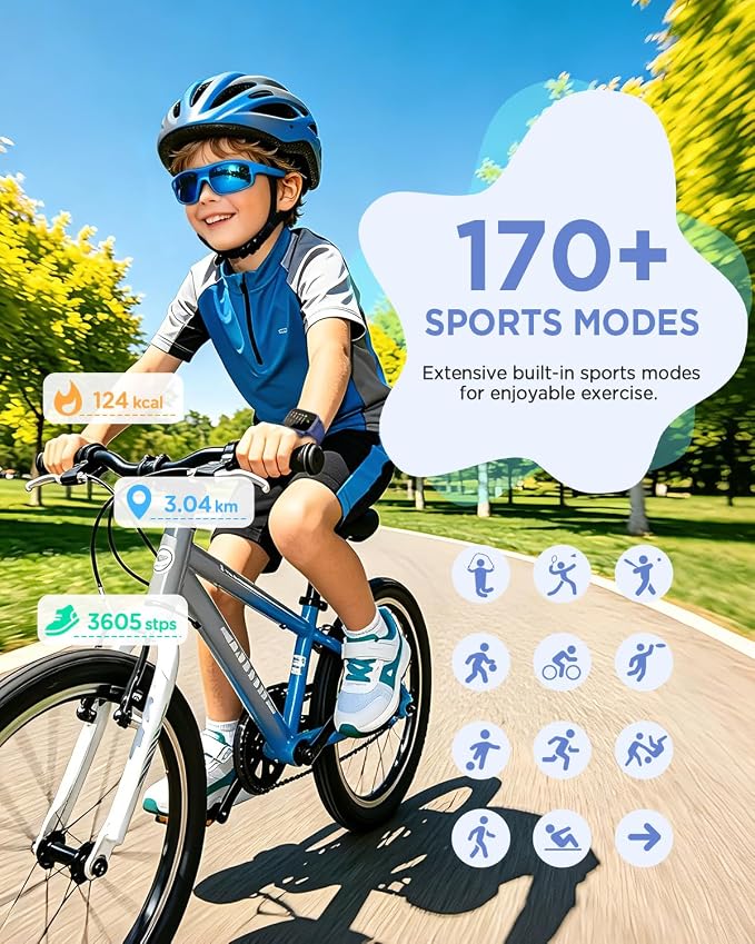 Smart Watch for Kids No App or Phone Needed, Kid Fitness Watches Pedometer, Heart Rate, IP68 Waterproof, Sleep Monitor, Puzzle Games for Boys&Girls Ages 4-12, Blue