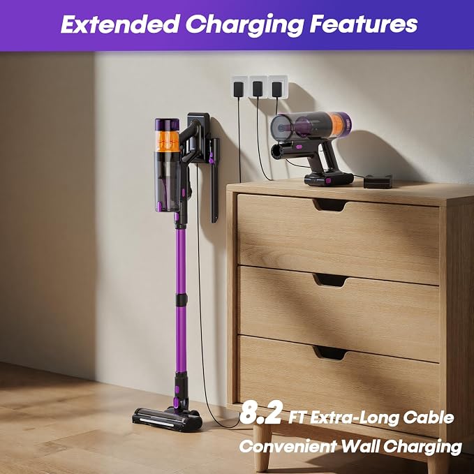 Cordless Vacuum Cleaner, 650W 48KPa Vacuum Cleaners for Home, Self-Standing Stick Vacuums with LED Display, Anti-Tangle, Lightweight, Stick Vacuum Rechargeable for Pet Hair Carpet Floor