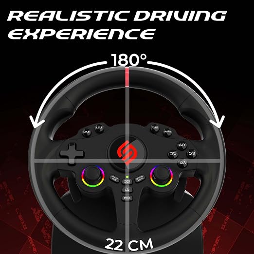 SUBSONIC Superdrive 220RS Racing Wheel Switch 2/Switch PS4 PC Xbox series | Steering Wheel with Dual Joysticks for GTA 6 & Famring simulator- LED - Vibration - Diameter 22 cm, Rotation 180° - Pedals