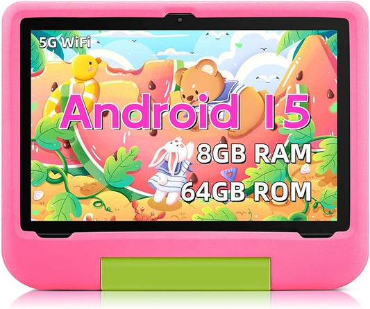 Kids Tablet – 10.1” Android 15 Tablet for Kids with 8GB RAM 64GB Storage, WiFi 6, Octa-Core CPU, Parental Control, Pre-Installed Kids Apps, 5000mAh Battery, EVA Case – Tablets for Children Ages 3–15