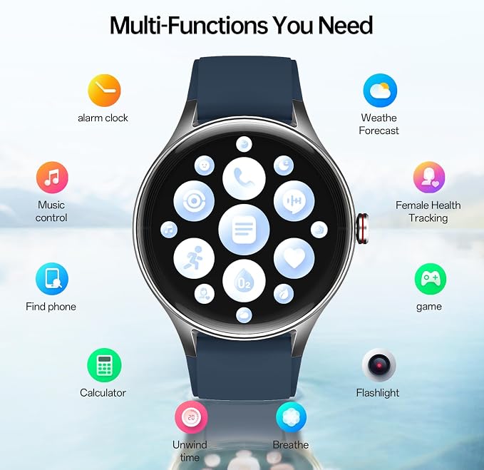 Woneligo Smart Watch,1.57inch AMOLED Touchscreen Fitness Watch for iPhone & Android,Heart Rate/Sp02/Sleep Monitor,110+ Sport Modes IP68 Waterproof Bluetooth Calls(Blue, 1.57)