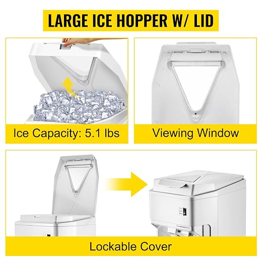 VEVOR Ice Shaver Machine Electric, Snow Cone Machine Commercial 265 LBS/H, Shaved Ice Machine w/Ice Hopper & Lid, 250W Ice Crusher w/Drain Pipe Tabletop Shaved Ice Maker w/Adjustable Fineness White