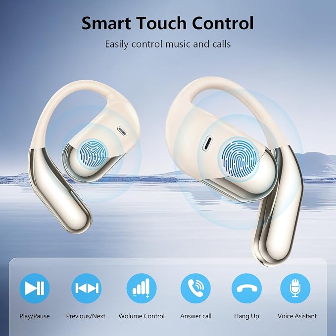 Open Ear Clip Wireless Earbuds Headphones, Bluetooth 5.4, Open Ear Design, Built-in Mic, IPX7 Waterproof, LED Display Charging Case,Ear Hooks Ear Buds Ultra for Fitness/Travel/Gym/Running/workout