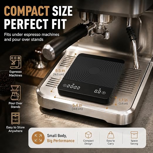 Smart Espresso Coffee Scale with Timer, 0.1g Accuracy, Flow Rate & Ratio | VIEYKEA Espresso Scale, Rechargeable Digital Pour Over Coffee Scale, G/oz/ml Unit, Auto Mode for Kitchen Home Office Travel