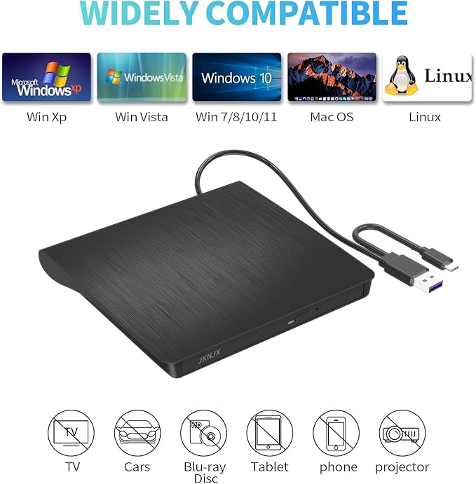 External CD DVD Drive,USB 3.0 and Type-C CD DVD Disc Reader Writer Burner Player,Slim and Portable CD DVD +/-RW Optical Drive for PC Laptop Desktop MacBook Mac Windows 7/8.1/10/11 Linux OS Apple