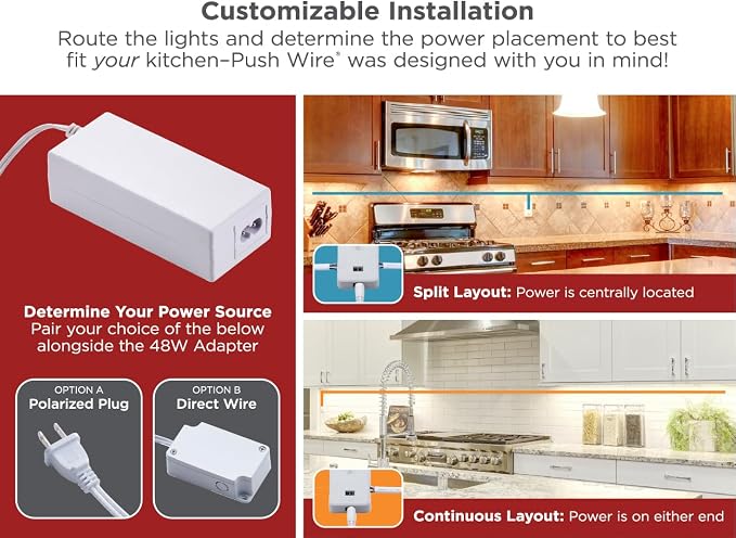 PureOptics LED Professional Push Wire Matter Certified Smart Under Cabinet Lighting 2-in-1 Power Kit, 48W Plug-in and Direct Wire, Smart Control Box, Compatible with Alexa, Apple Home, Google Home