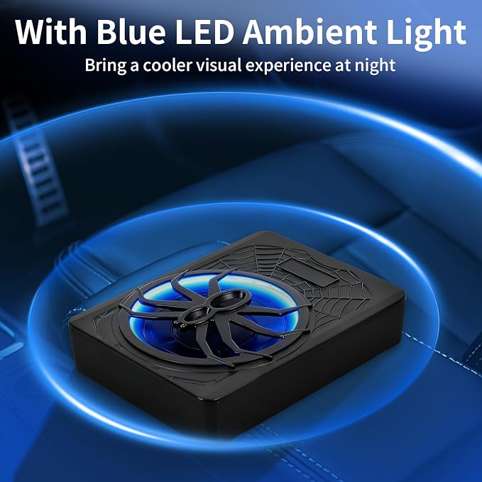 10" Slim Car Subwoofer 1200W Underseat Powered Subwoofer Car Audio Subs for Trucks Active Bass Speaker for Car Built-in Amplifier with Blue LED Ambient Light Low & High Level Inputs