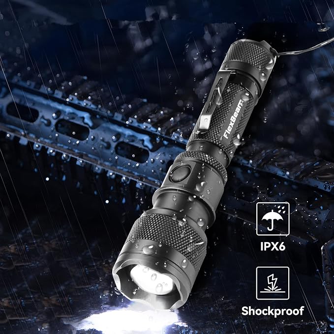 Powertac Flexbeam Tactical Flashlight – 700m Long Throw Zoomable LED, 1200 Lumens, 6 Modes, Rechargeable, Waterproof EDC Torch with Memory Function, Clip & Momentary On for Hunting, Outdoor, Emergency