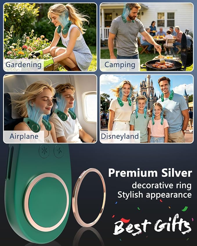 AJGJF Cooling Neck Fan 5500mAh,5 Speeds & 3 Cooling Modes, 1S Cool Down, USB-C Quick Charge, 3-24H Long Battery, Leafless Hanging Neck Fans that Blow Cold Air,Birthday Gifts for Women Men Mom Dad