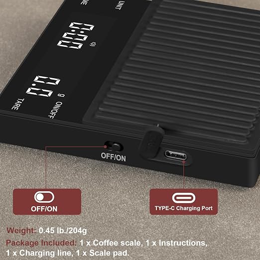 Coffee Espresso Scale with Timer, Kitchen Food Digital Matcha Scale, Rechargeable, Glass Mirror Design, for Barista