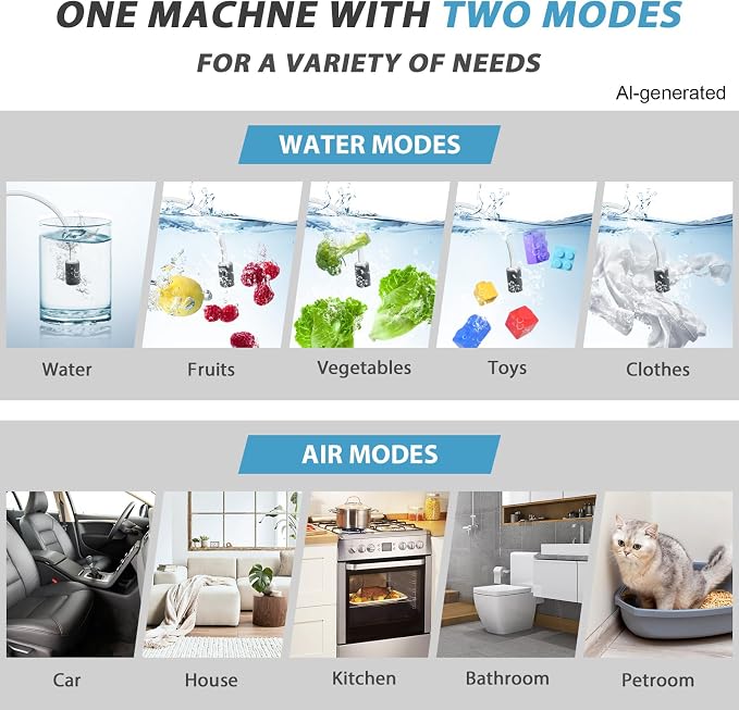 Ozone Generator 60,000mg/h & Ozone Generator Water 1000 mg/h High Capacity Smart Ozone Machine Odor Removal Commercial Ozone Odor Eliminator for Home, Smoke, Pet Odor, Car, Cleaning Fruits, Vegetables