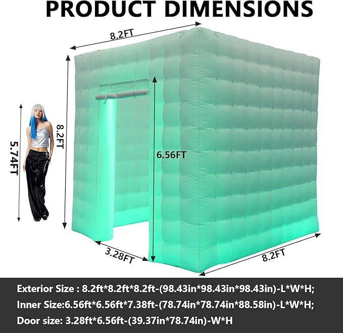 SAYOK Portable Inflatable Photo Booth Enclosure (White, One Door, 8.2x8.2x8.2ft) Photo Booth Backdrop Inflatable Cube Tent for Wedding Birthday Graduation Party Event