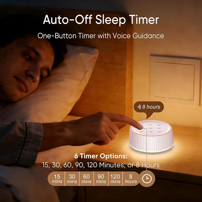 Noise Machine, White Noise Sound Machine for Baby & Adults, 26 Soothing Sounds, 8 Night Light Colors, Tap Control, 6 Timer Settings, Auto-Off & Memory, 4-7-8 Breathing (Blue, Standar)