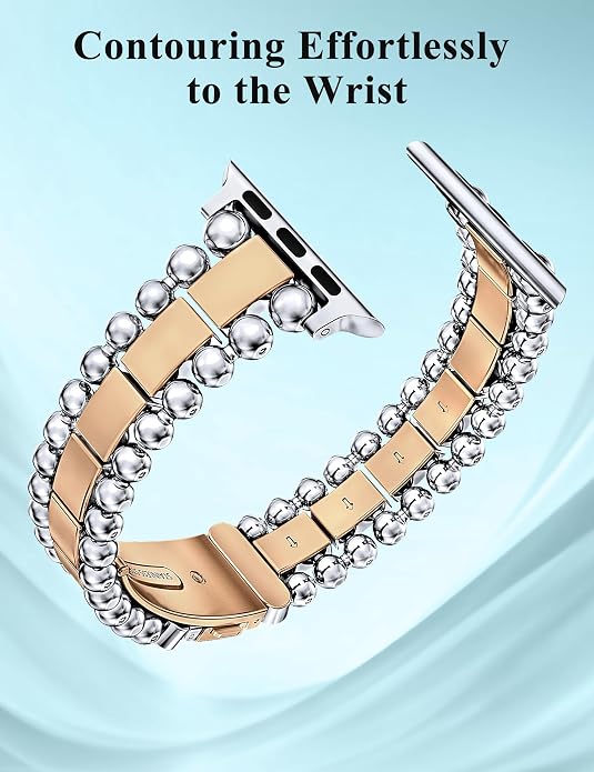TOYOUTHS Beaded Bracelet Compatible with Apple Watch Bands 38/40/41/42/44/45/46/49mm Women, Dressy Fancy Stainless Steel Metal Elegant Jewelry Strap for iWatch Series 11 10 9 8 7 6 5 4 Ultra/SE 3 2 1