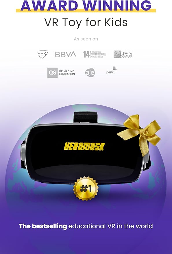 HeroMask VR Headset ＋ Math Games — Gift for Kids 5–12 — Multiplication, Times Tables, Addition, Mental Math & More | Award-Winning Virtual Reality Educational Toy for Birthday or Christmas