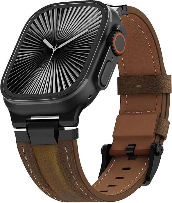 Vintage Genuine Leather Band for Apple Watch Ultra 49mm (2026 Upgrade), Rugged Replacement Strap Compatible with iWatch 46mm 45mm 44mm - for Men Women, Fit Ultra3/2/1, SE 3/2/1, Series11 10/9/8/7/6/5/4