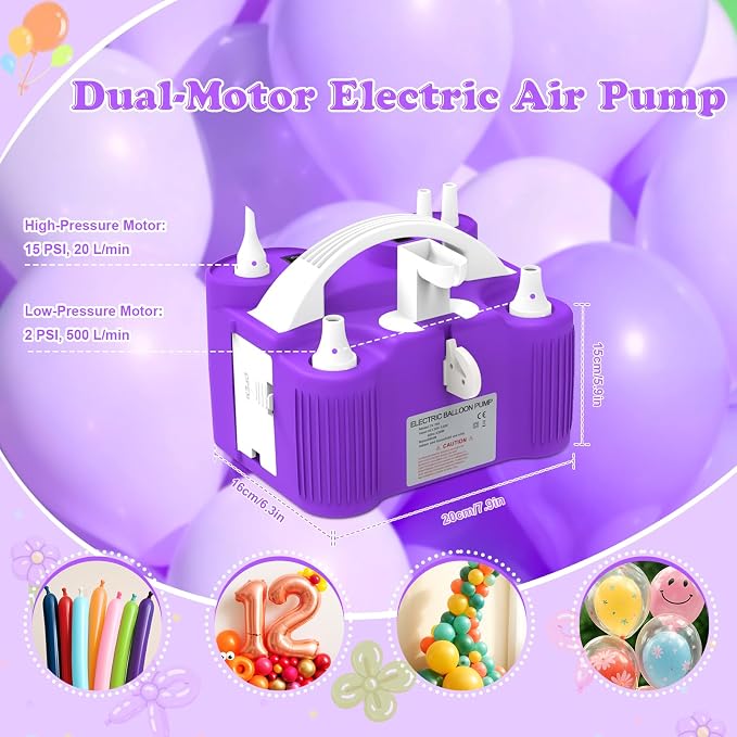 Electric Balloon Pump 4-in-1 Air Pump Portable Electric Balloon Blower Machine Dual Nozzle Quick-Fill 110V AC Inflator Deflator for Balloons Pool Floats Air Mattress Inflatables
