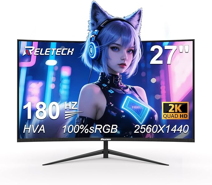 27 Inch Curved Gaming Computer Monitor 2K QHD(2560x1440) 180Hz Monitor,1ms 1800R Display, FreeSync, 4000:1 Contrast Ratio,100% sRGB, HDMI 2.0 & DisplayPort 1.4 VESA Mount（G27X Flex Pro）