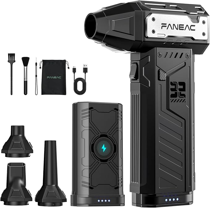 Compressed Air Duster | w/ 2 Battey Pack | 2-yr Warranty | 150,0000 RPM BLDC 150 mph Air flow, 3-Speed Rechargeable Electric Air Duster for Dust/Snow Cleaning