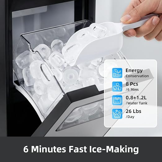 Antarctic Star Ice Maker, Portable Ice Machine with Self-Cleaning Function, 8 Cubes in 6 Mins Fast Countertop Ice Making, Compact Ice Cube Maker for Home, Kitchen, RV, Travel, Stainless Steel