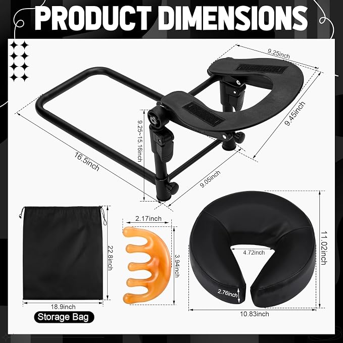 Massage Headrest for Bed with Storage Bag Scalp Massager, Adjustable Leather Home Bed Massage Head Holder for Mattress, Black Massage Face Cradle Face Down Pillow