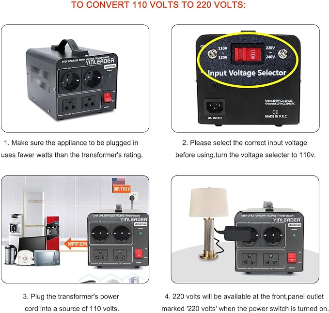 Yinleader 1000W 110V to 220V EU Voltage Converter Transformer Step Up/Down Converter 110/120 Volt - 220/230/240 Volt w/US Power Cord(NO 220V Power Cord)