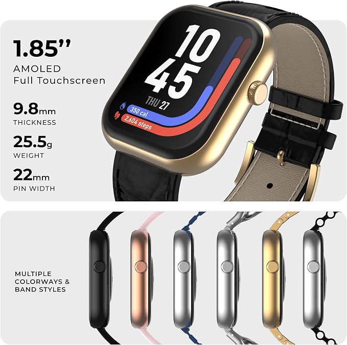 iTouch AIR 5 Smartwatch, 1.85" AMOLED Display, Bluetooth Calling, 100+ Sports Modes, Heart Rate, SpO2, Sleep & Stress Tracking, Water Resistant, 7-Day Battery Life, for Android & iPhone