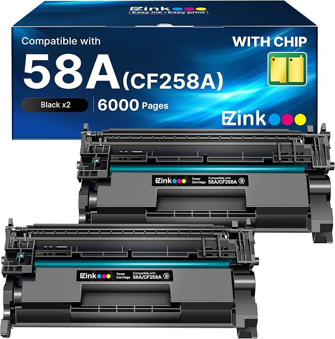 E-Z Ink 58A Toner Cartridge CF258A Compatible Replacement for HP 58A Toner Cartridge Black 58X CF258X to Use with LaserJet Pro Mep M428fdw M428dw M428fdn M404n M404dn M404dw M404 (2 Black, with Chip)