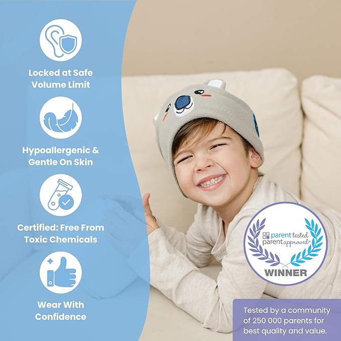 3.0 - Original Toddler Headphones, Kids Headband Headphones - Bluetooth Wireless Headband - Comfortable Headphones for Plane - Safe Volume Limit - Adjustable, Travel, School, and Sleep (Momo)