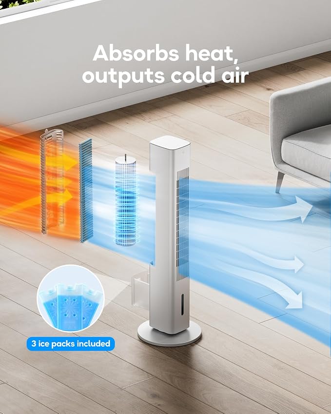 Evaporative Air Cooler, 36-inch Oscillating Tower Fans that Blow Cold Air, Portable Air Conditioner with Remote, AC Unit, Humidifier, Swamp Cooler for Indoor, Chalky