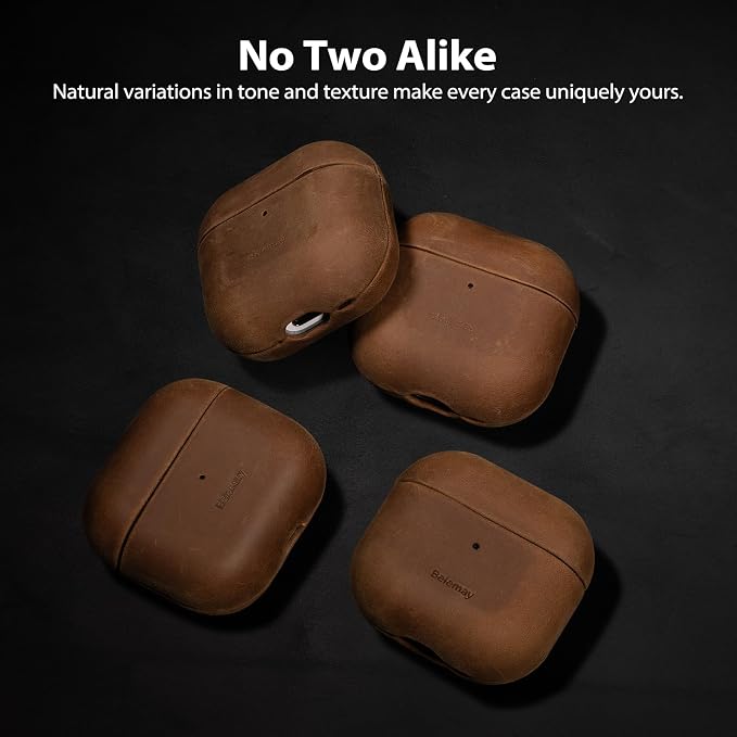 Belemay Handcrafted Crazy Horse Leather Case for AirPods 4 (2024), Vintage Aesthetic, Two-Tone Effect, Unique Patina, Compatible with MagSafe, Compatible with Airpods 4th Gen, Rustic Brown