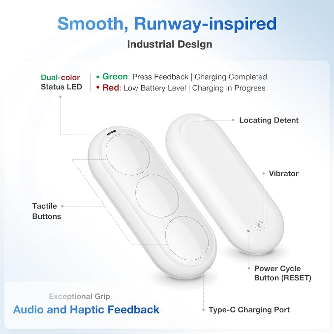 Airversa Smart HomeKit Button Controller, 3-Button Smart Switch, Works with Apple Home over Thread (Home Hub Needed), HomeKit Trigger, Apple Home Ecosystem Exclusive QliQ AC1 White-2 Packs