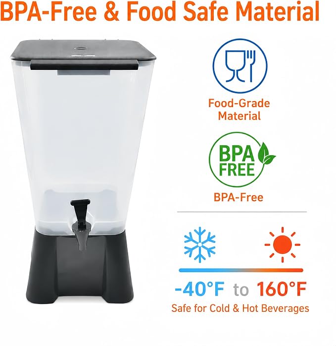 5 Gallon Beverage Dispenser with Spigot, Commercial Juice & Drink Dispenser, Food-Grade Large Water Dispenser for Parties, Weddings, Catering, Tea, Lemonade, Cold Drinks, Clear Plastic Container 19L