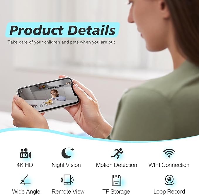 Digital Clock Style Indoor WiFi Camera 1080P HD - Night Vision, Visible Desk Placement for Baby Pet Elderly Monitoring