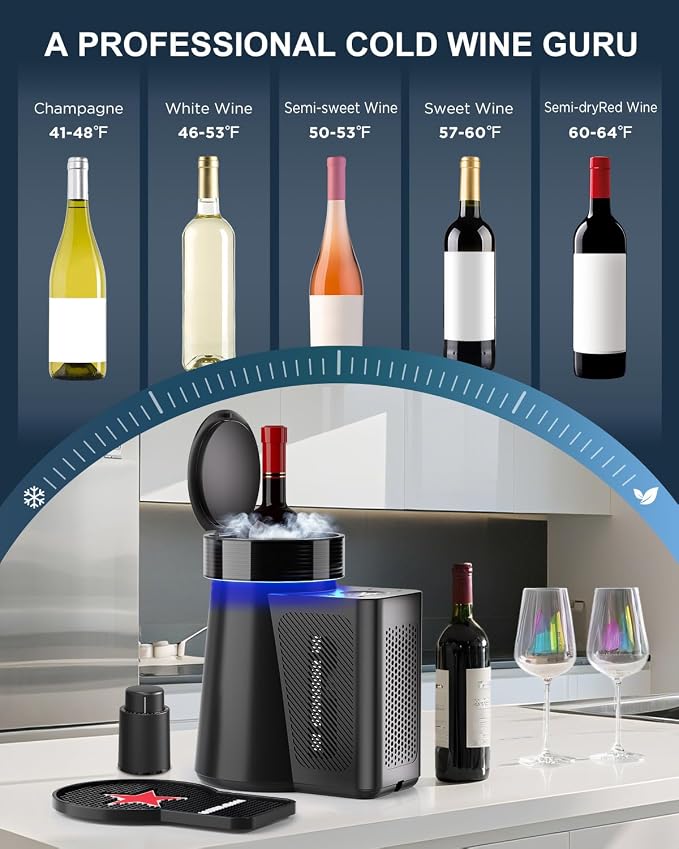 Newise Wine Chiller & Temperature Keeper for Standard 750ml Bottles, Electric Chiller Maintains Perfect Temp, Low-Noise, Christmas Gift Set for Wine Lovers