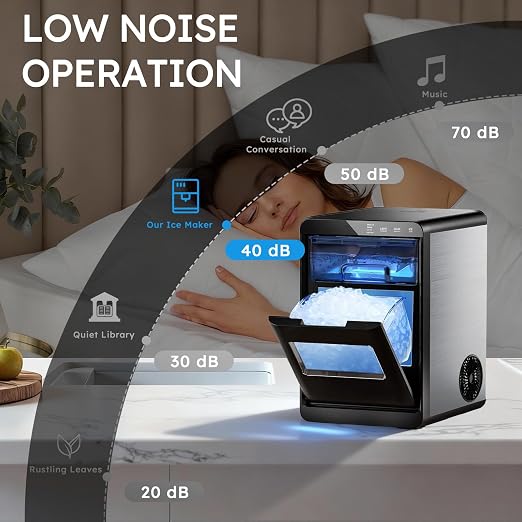Mojgar Nugget Ice Maker Machine, 44Lbs/24H Ice Machine & Countertop Ice Maker with Ice Scoop & Basket, Ready in 5 Mins | Self-Cleaning | Low Noise | Pellet Ice Machine for Home, Kitchen, Office