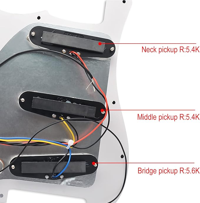 SAPHUE Prewired ST Pickguard Coil Pickups Adjustable Big Screws Loaded Electric Guitar Pickguard for Fender Strandard Straocaster Guitar Parts (SSS,White)